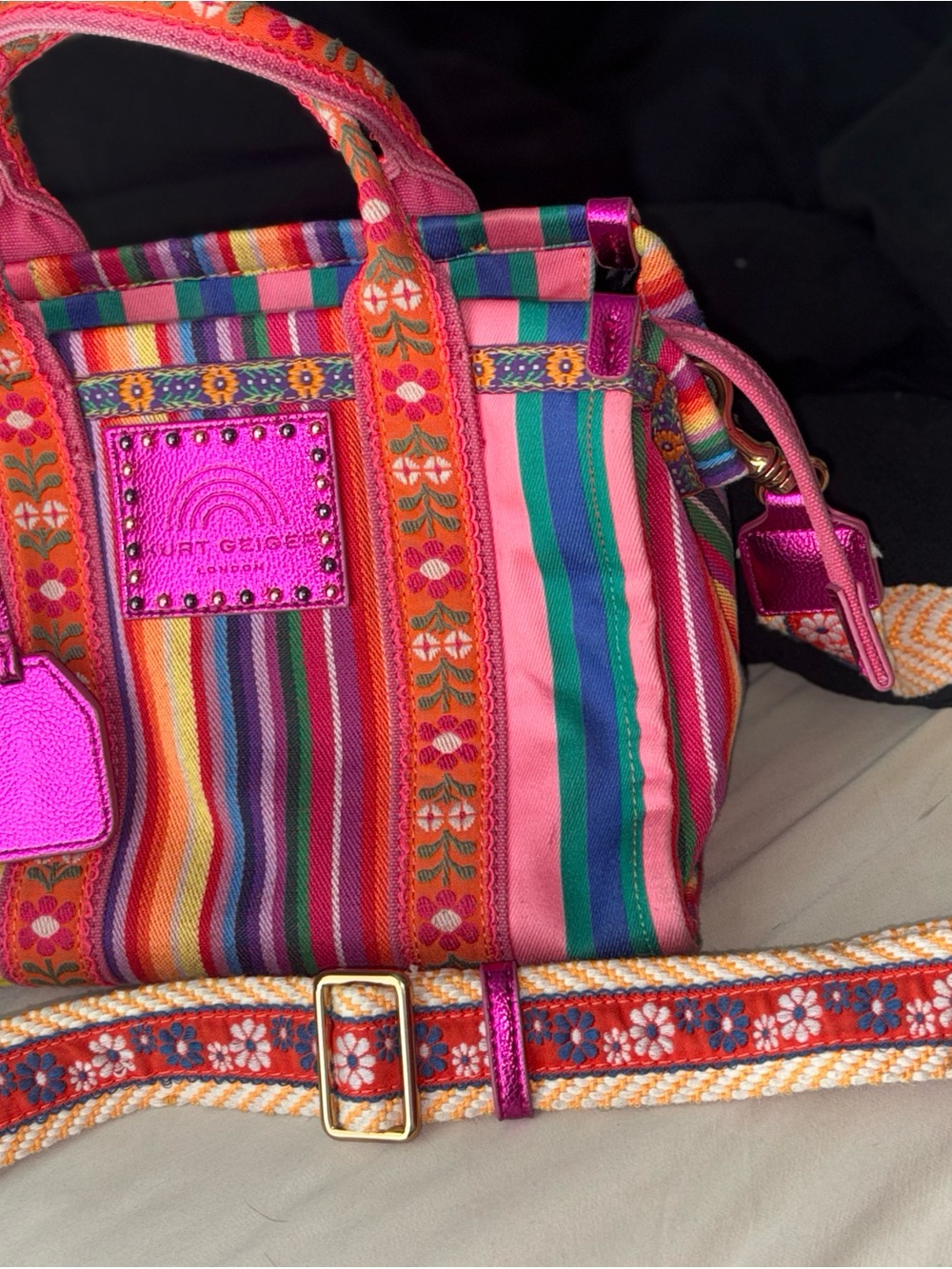 Kurt Geiger Pink Multicolor Striped Crossbody Tote - Picture 5 of 5